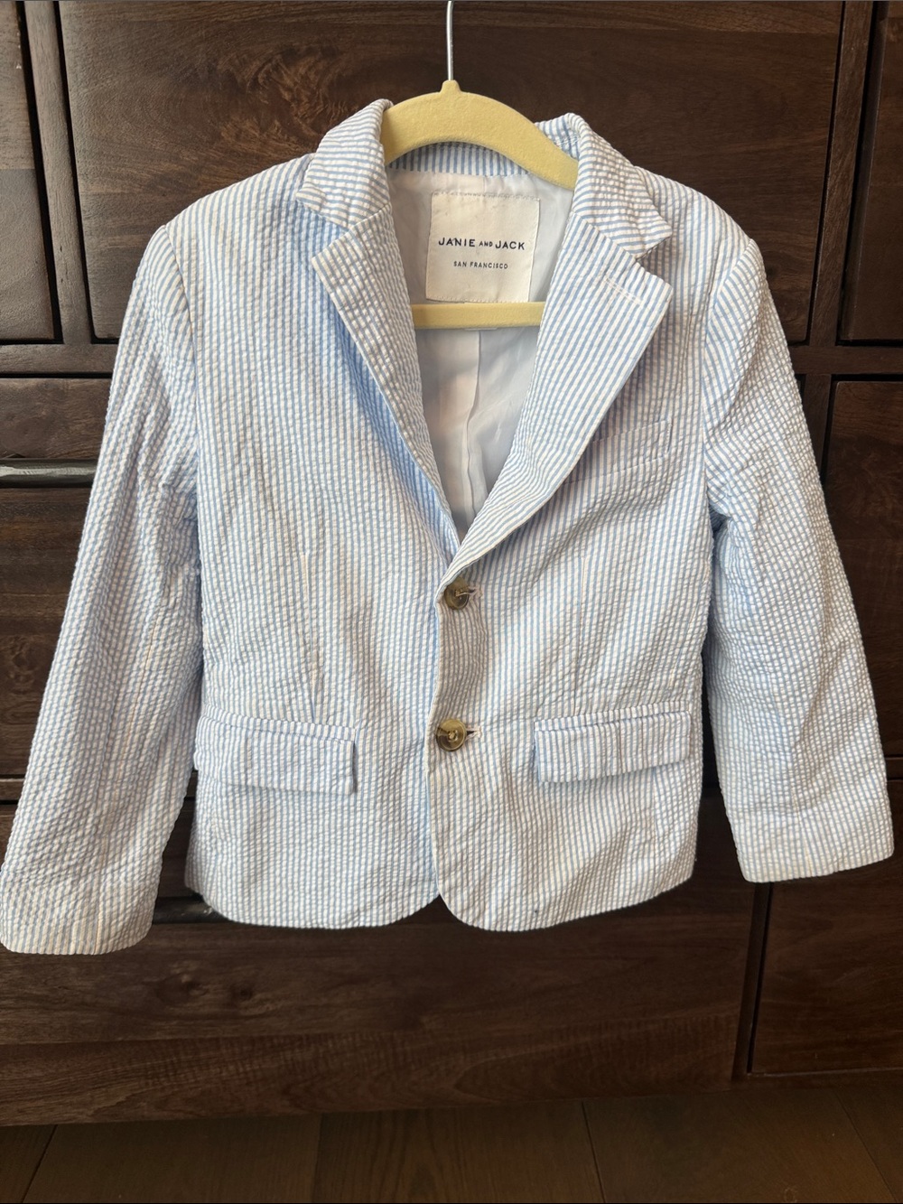 Janie and Jack Light Blue and White Striped Seersucker Blazer
